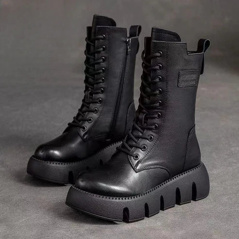 Bottes Cuir Brun Femme à Lacets Robustes