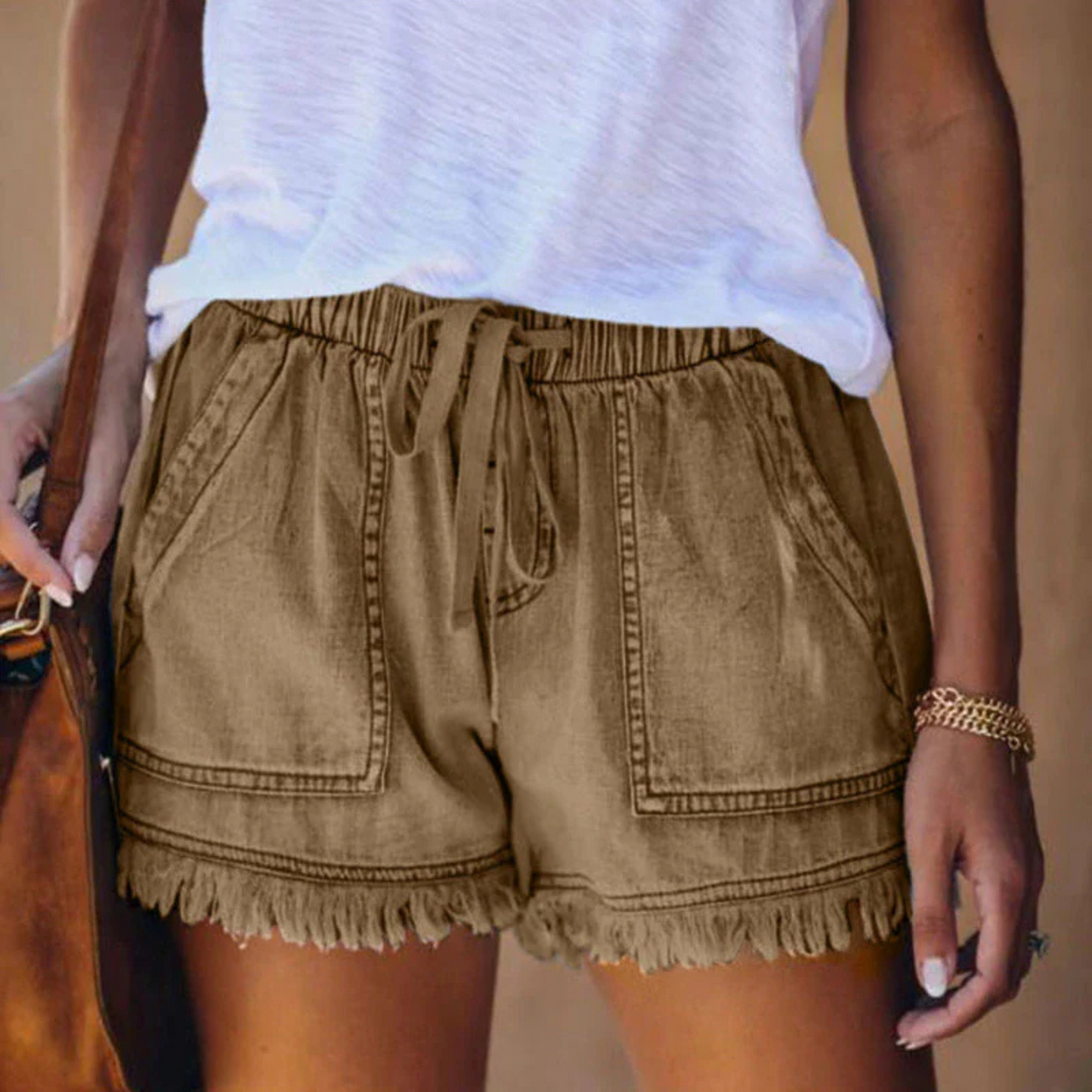 Short Féminin Casual | Tissu Solide Taille Relaxe
