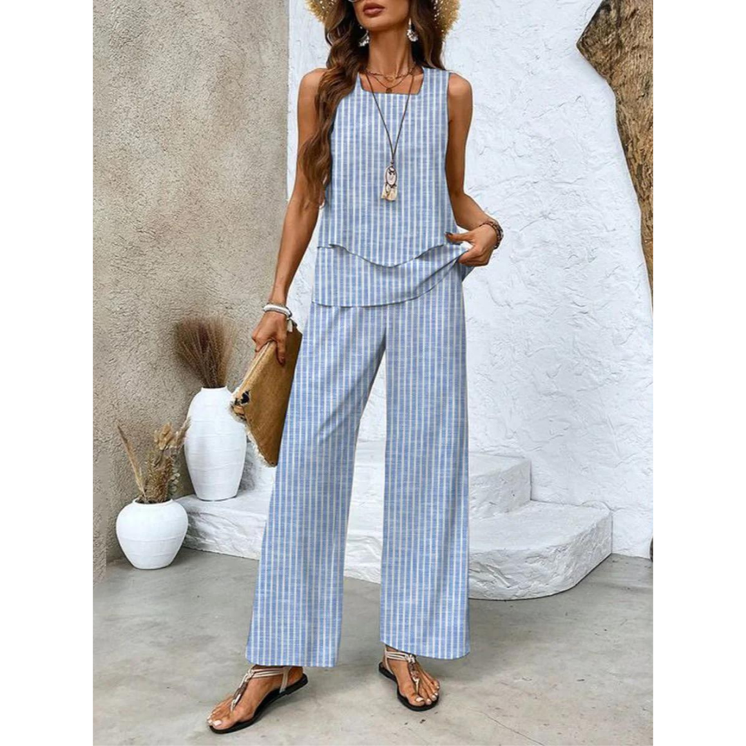 Ensemble Femme Chic Sans Manches avec Top Décontracté & Pantalon Flare