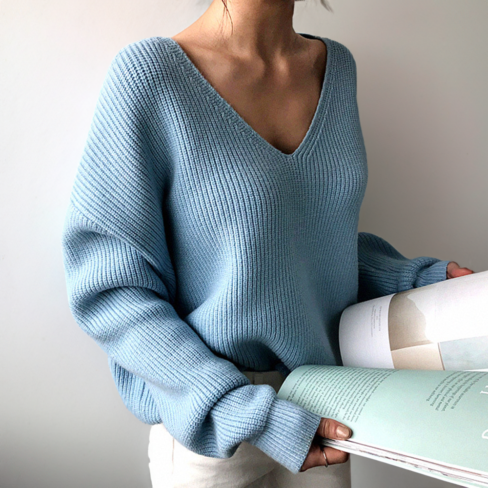 Pull Blanc Décontracté Col V pour Femme