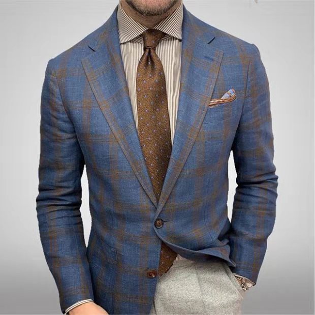 Veste Homme Écossais Marine Brun Chic - LuxeStyle