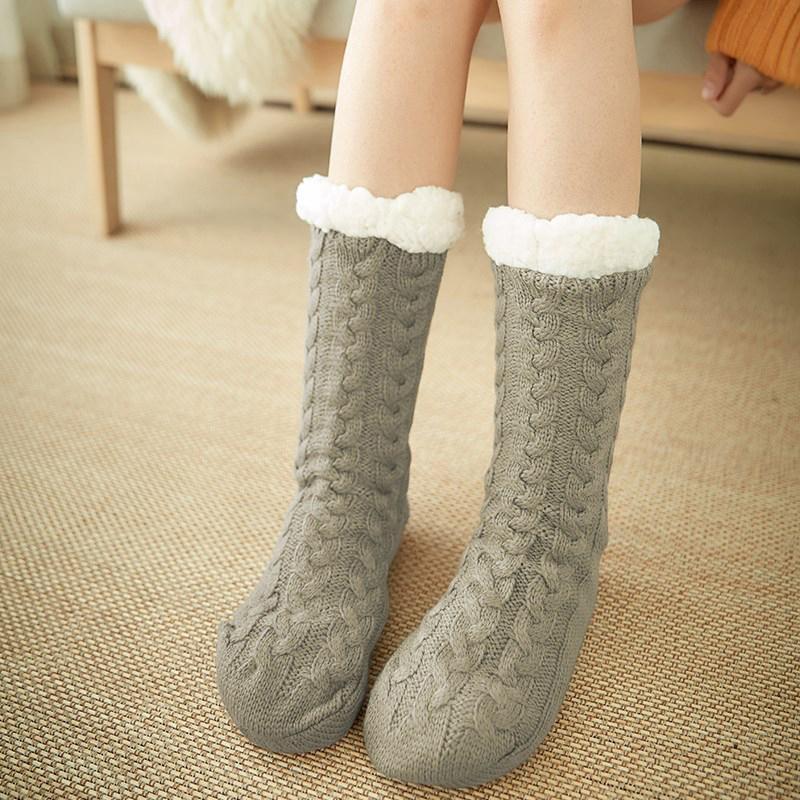 Chaussettes Gris Chauffantes avec Doublure Peluche