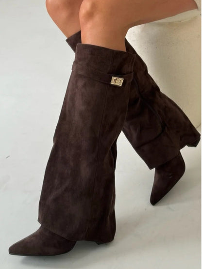 Bottes Femme Élégantes à Fermeture Or