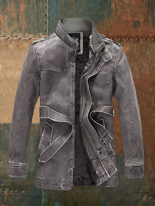 Veste Cuir Homme Chic Rétro - Doublure Fleece & Fermeture Élégante - LuxeStyle