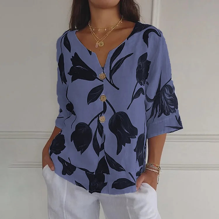 Chemisier femme fleuri décontracté manches courtes - LuxeStyle