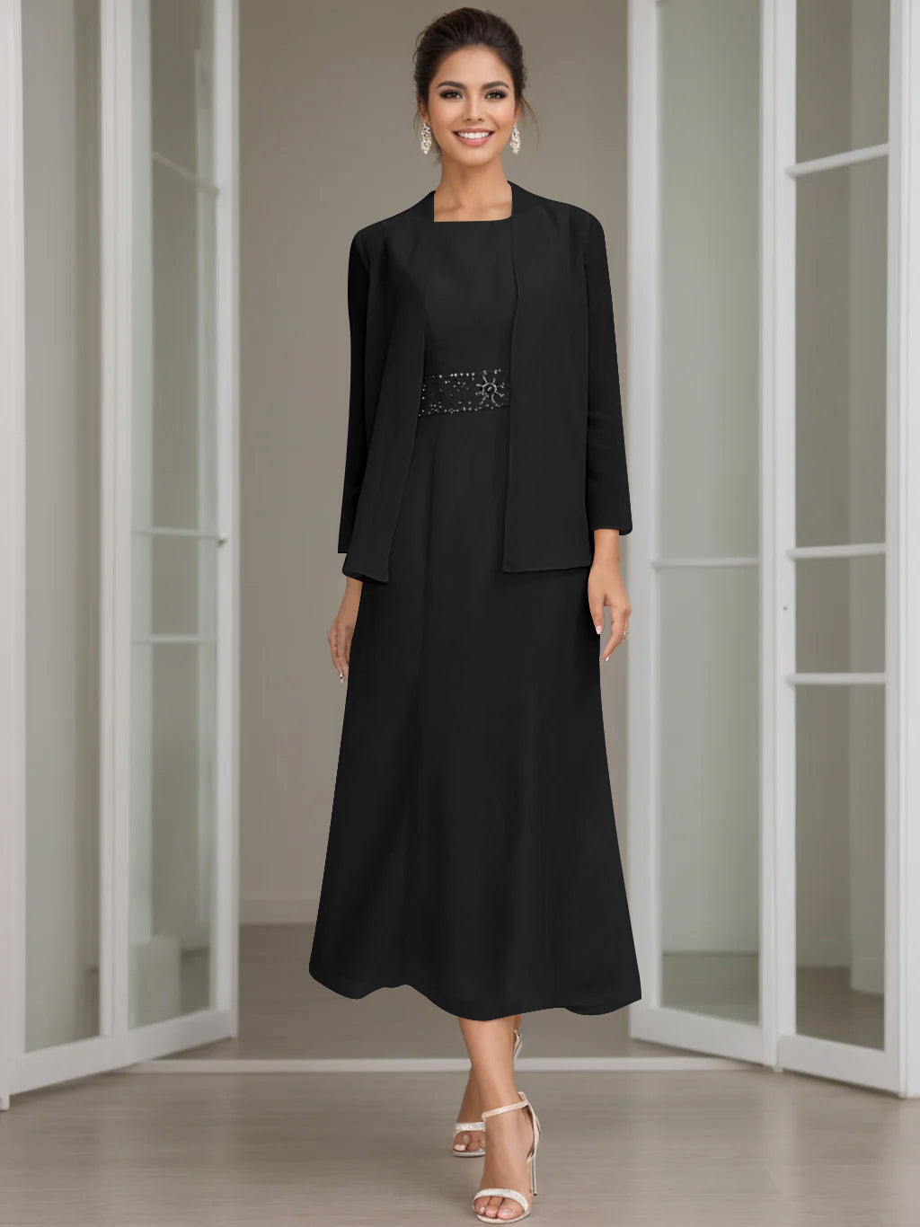 Robe de Soirée Noire Élégante pour Femme avec Veste Midi - luxestyle