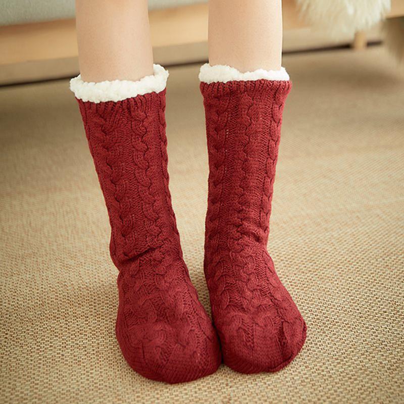 Chaussettes Gris Chauffantes avec Doublure Peluche