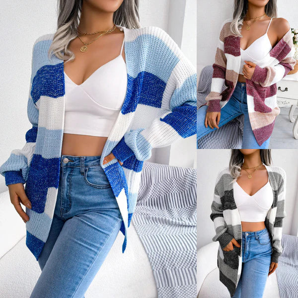 Cardigan Femme Élégant à Carreaux avec Manches Bouffantes Chic - LuxeStyle