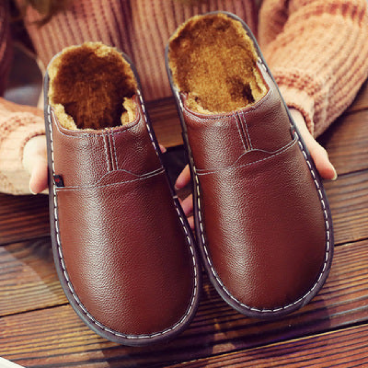 Pantoufles Cuir Étanches pour Homme Confortable
