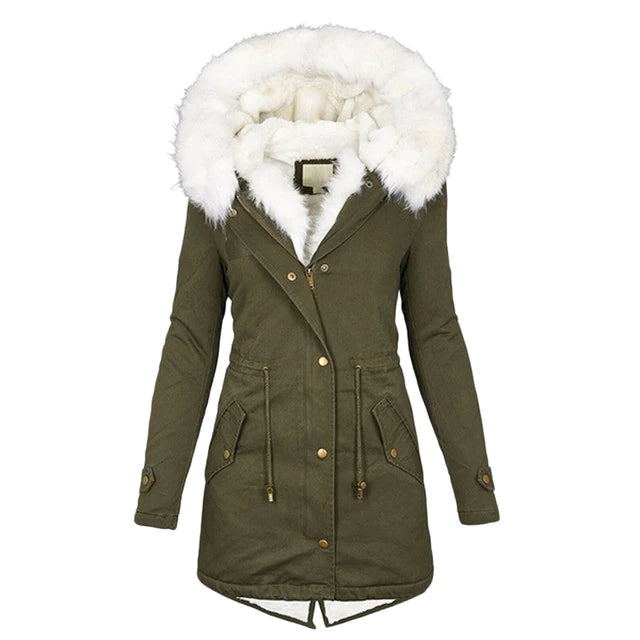 Manteau Femme Hiver Chic avec Capuche et Col en Fausse Fourrure