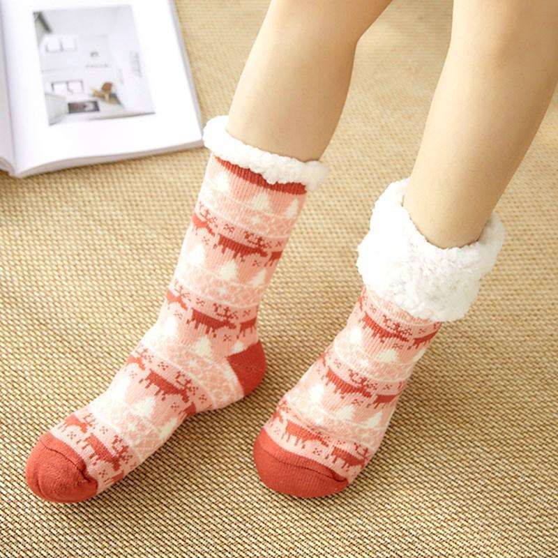 Chaussettes Gris Chauffantes avec Doublure Peluche