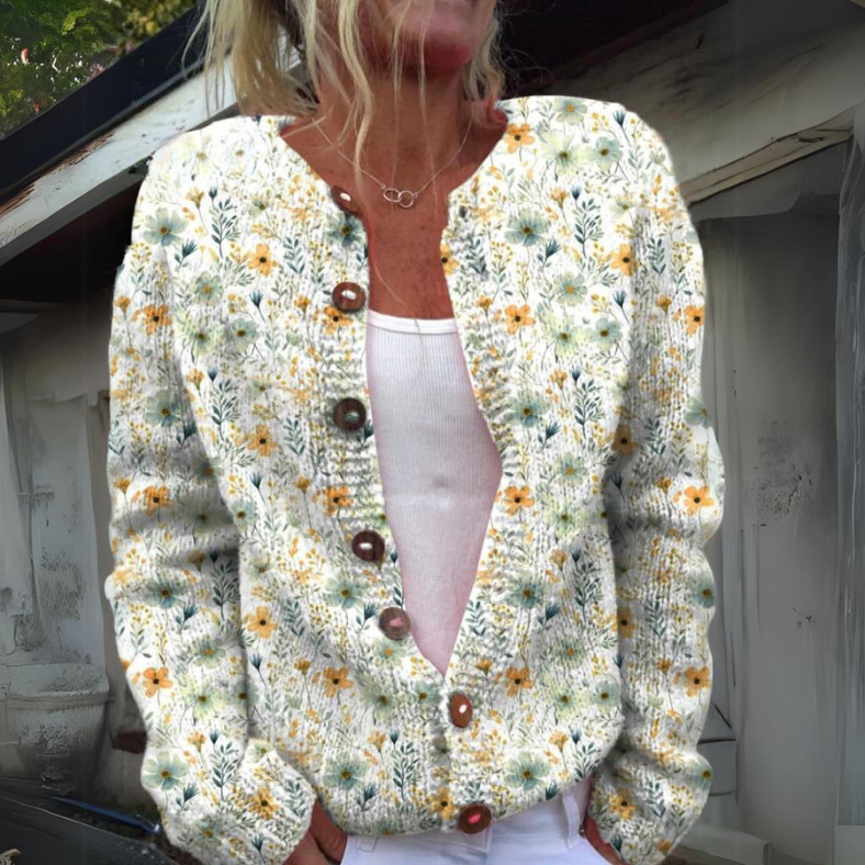 Gilet femme fleuri à manches longues - LuxeStyle