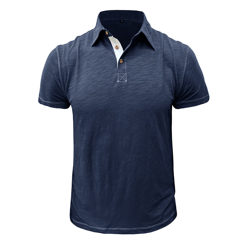 Polo Homme Marine à Manches Courtes