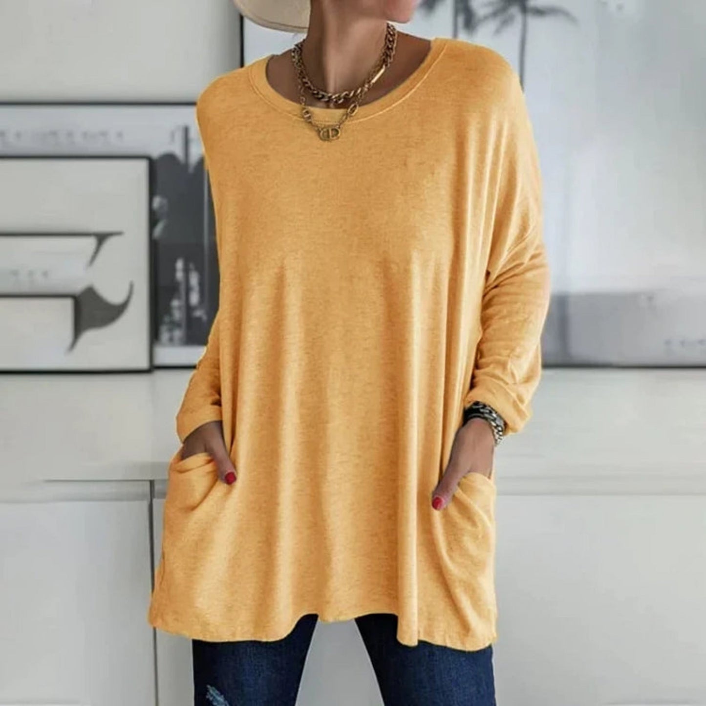 Pull Femme Chaud et Confortable avec Poches