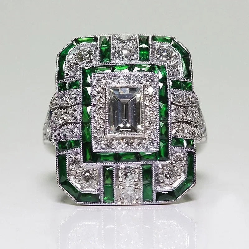 Bague Élégante Émeraude Géométrique
