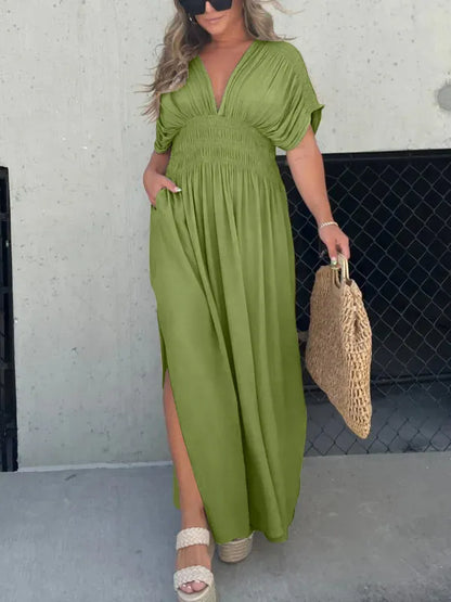 Velisse™ – Robe Longue Femme Élégante Col en V en Tissu Léger