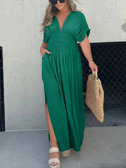 Velisse™ – Robe Longue Femme Élégante Col en V en Tissu Léger