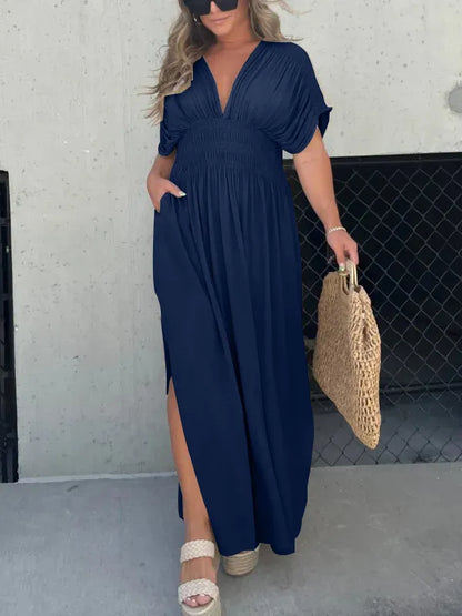 Velisse™ – Robe Longue Femme Élégante Col en V en Tissu Léger