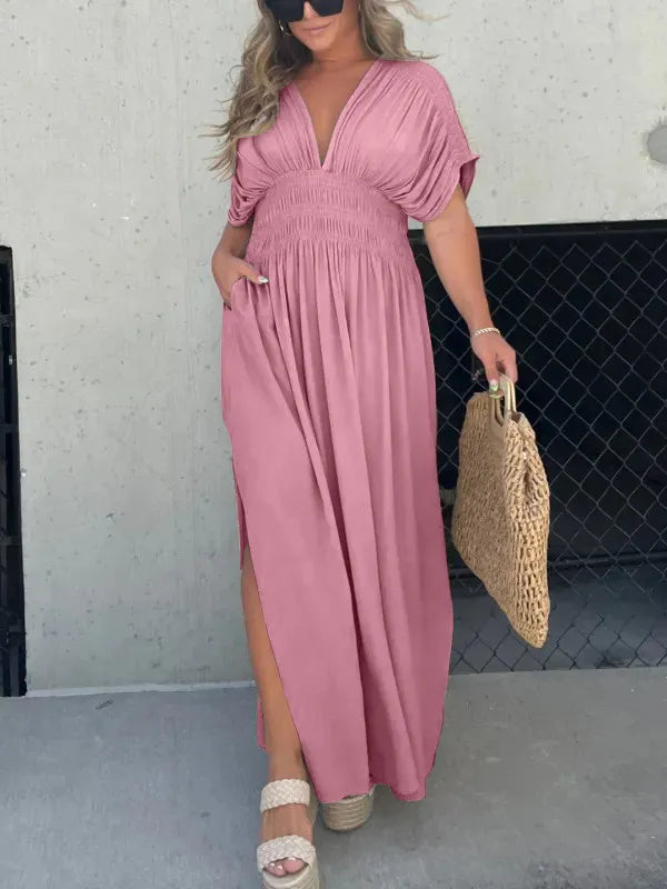 Velisse™ – Robe Longue Femme Élégante Col en V en Tissu Léger