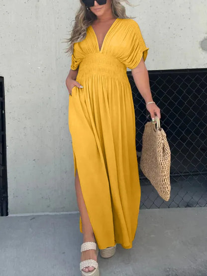 Velisse™ – Robe Longue Femme Élégante Col en V en Tissu Léger