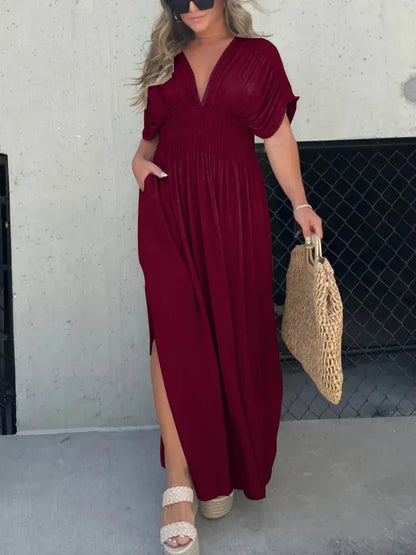 Velisse™ – Robe Longue Femme Élégante Col en V en Tissu Léger