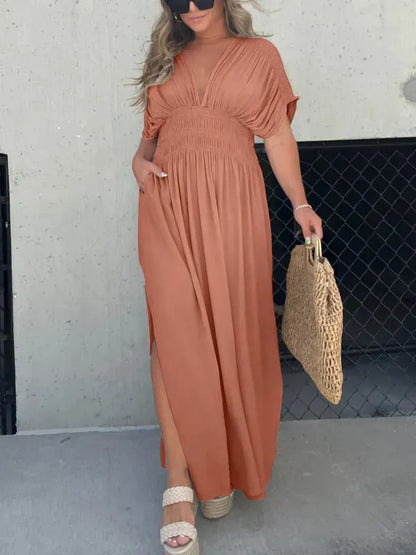 Velisse™ – Robe Longue Femme Élégante Col en V en Tissu Léger