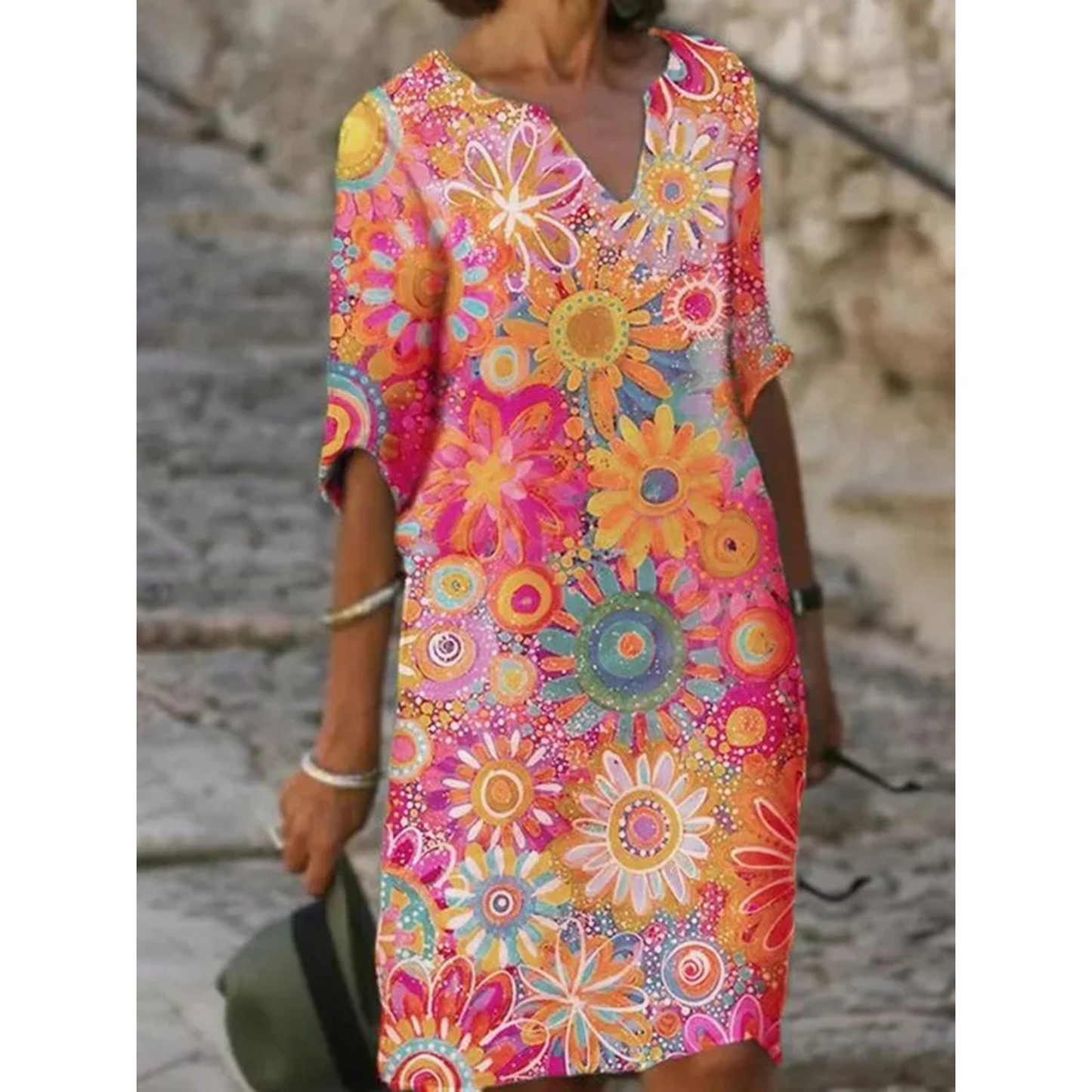 Robe Longue pour Femme à Fleurs avec Col en V