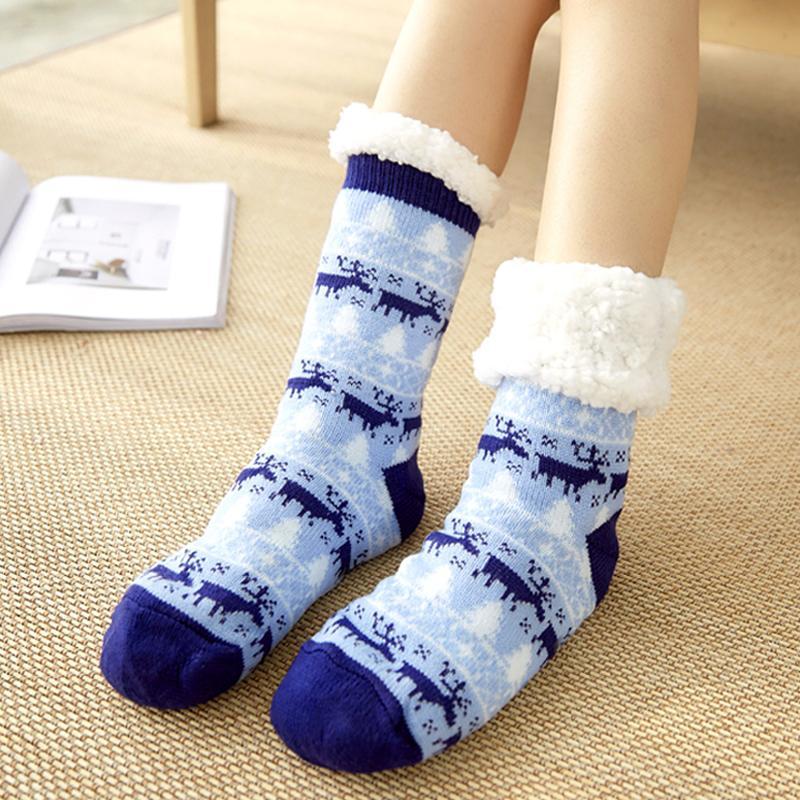 Chaussettes Gris Chauffantes avec Doublure Peluche