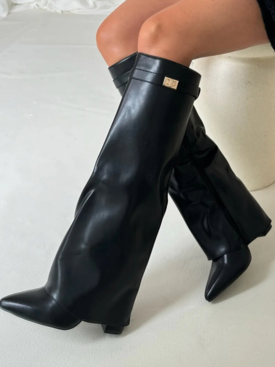 Bottes Femme Élégantes à Fermeture Or