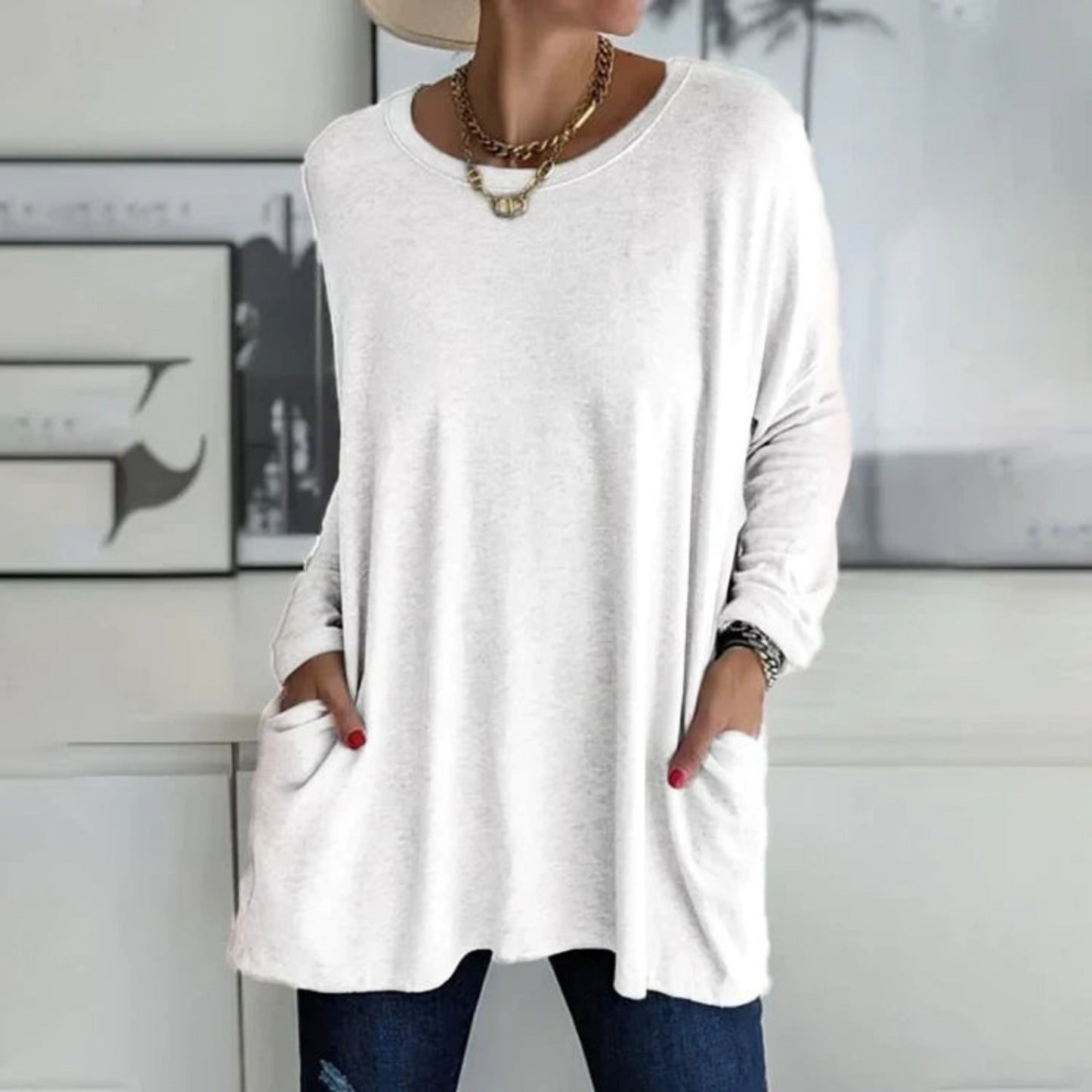 Pull Femme Chaud et Confortable avec Poches