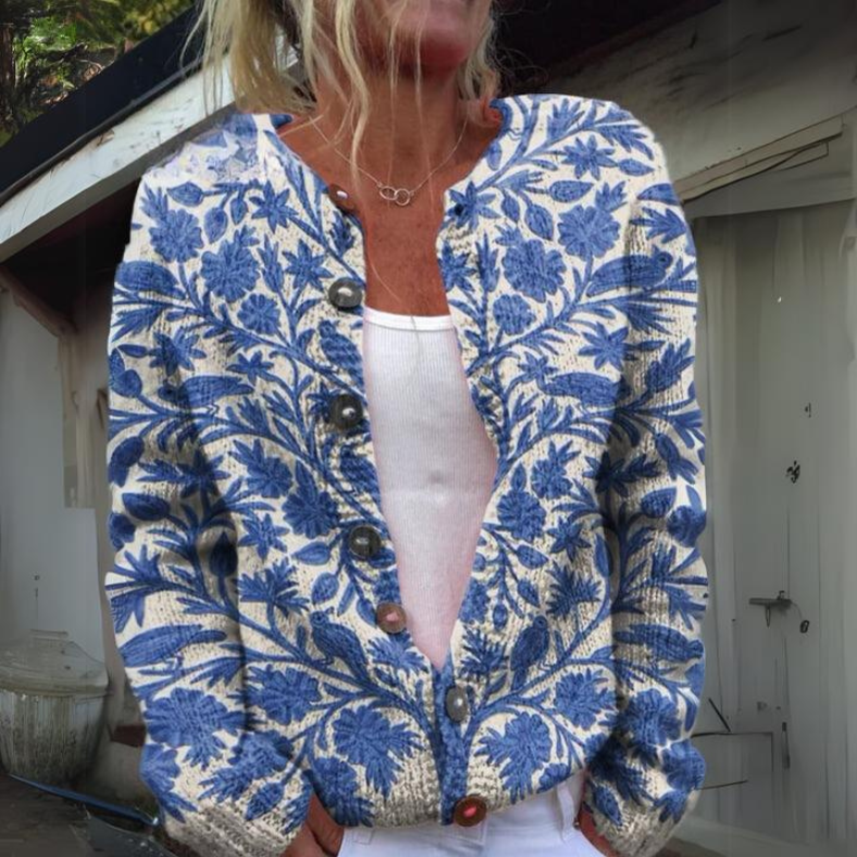 Gilet femme fleuri à manches longues