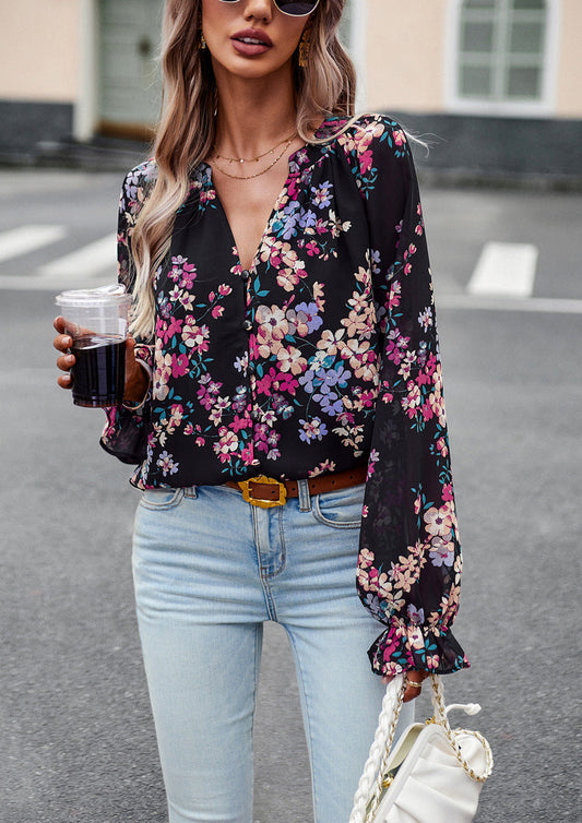 Blouse Féminine Florale - Haut Décontracté à Manches Longues pour Femmes - LuxeStyle