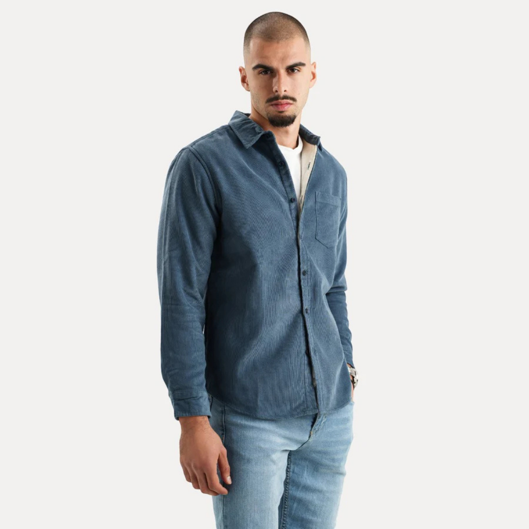 Chemise Velours Marine Élégante Homme - LuxeStyle