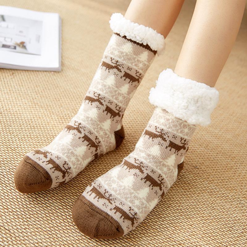 Chaussettes Gris Chauffantes avec Doublure Peluche