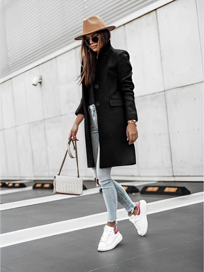 Manteau Femme Châtain Chic avec Fermeture et Pochettes