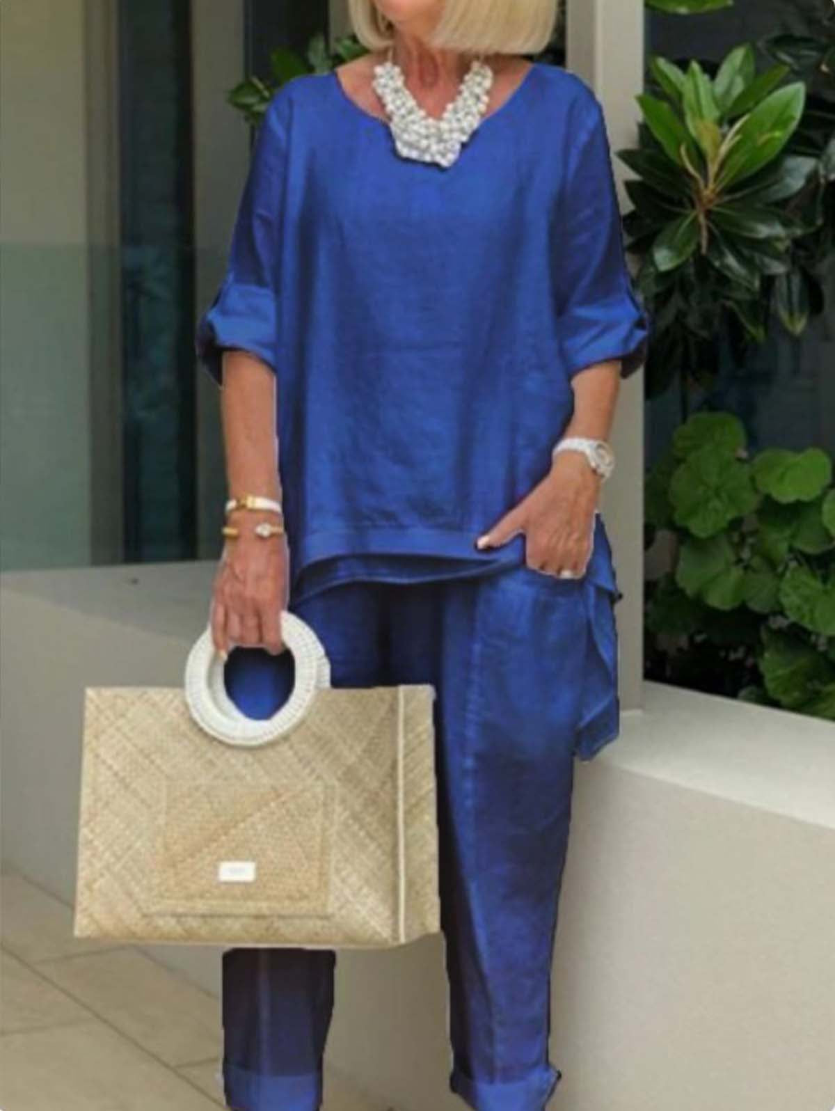 Robe Été Femme Lin Clair avec Sac Tressé