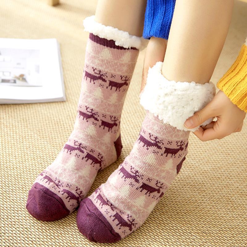 Chaussettes Gris Chauffantes avec Doublure Peluche
