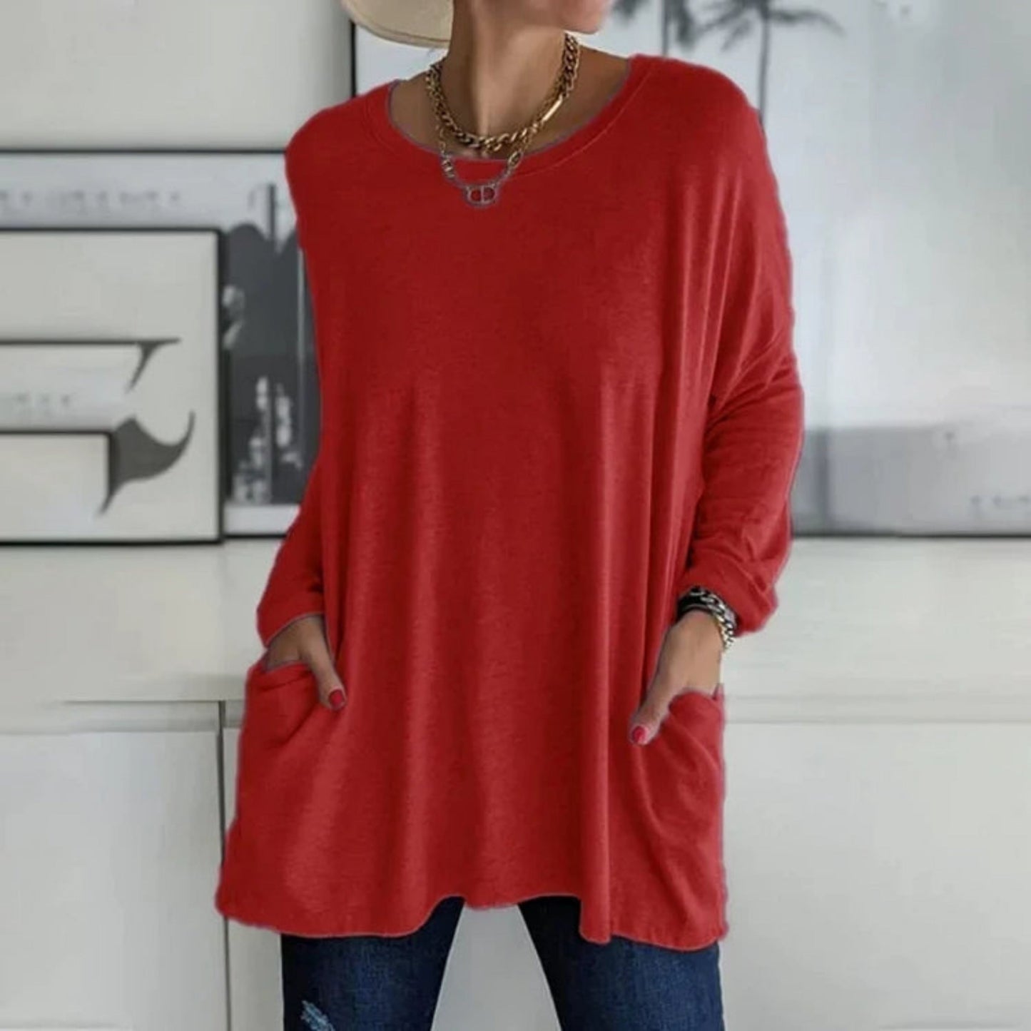 Pull Femme Chaud et Confortable avec Poches