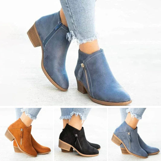 Bottines Femme Cuir Éclair Talon Plat - LuxeStyle