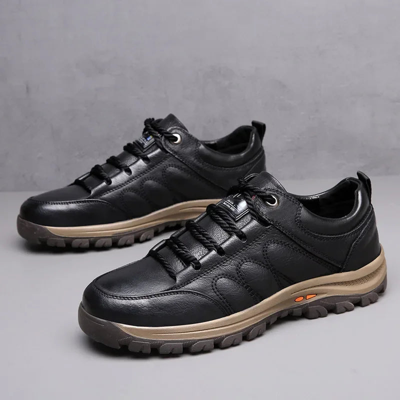 Bottes de Marche Homme Noir Cuir Robuste