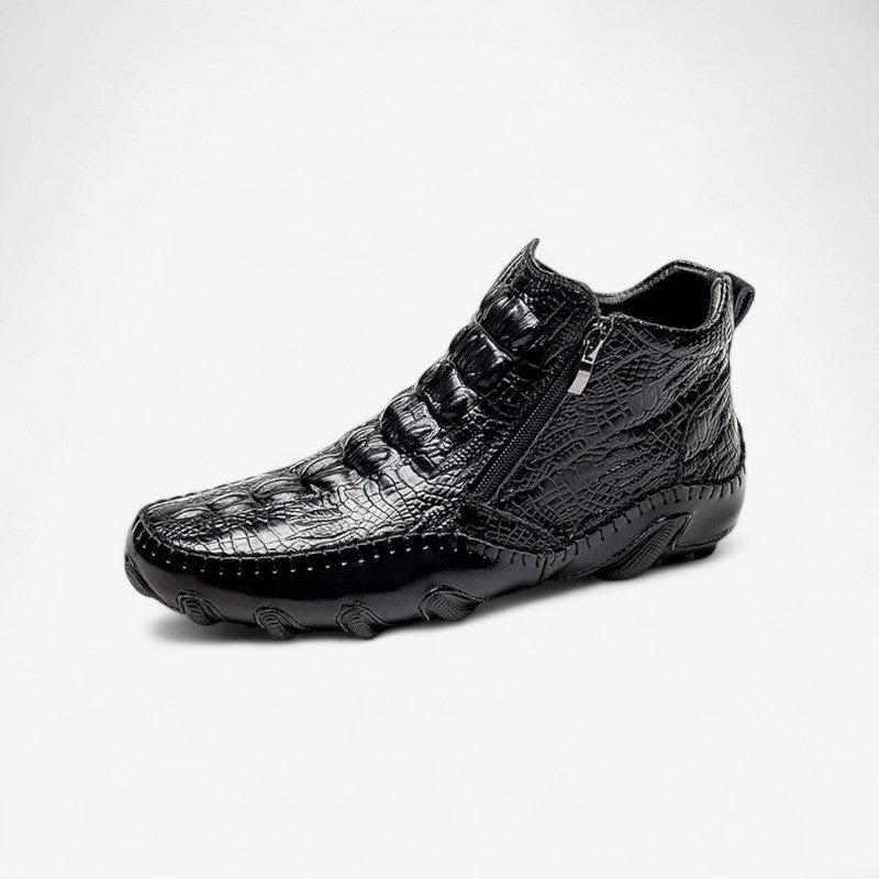Bottes Cuir Croco avec Fermeture Éclair et Semelle Renforcée - LuxeStyle