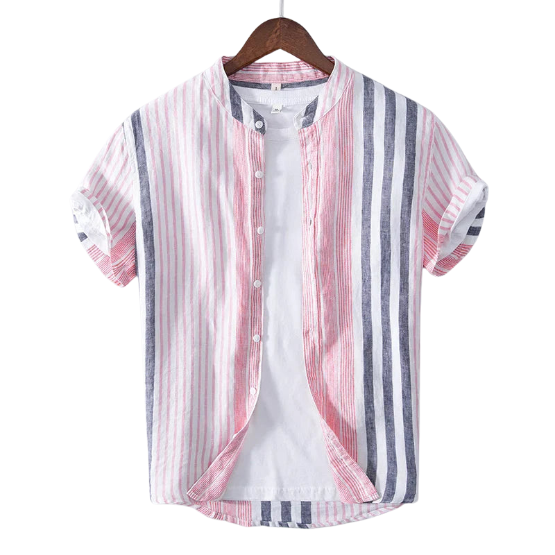 Chemise Lin Élégante Rayures Mi-Manches - LuxeStyle