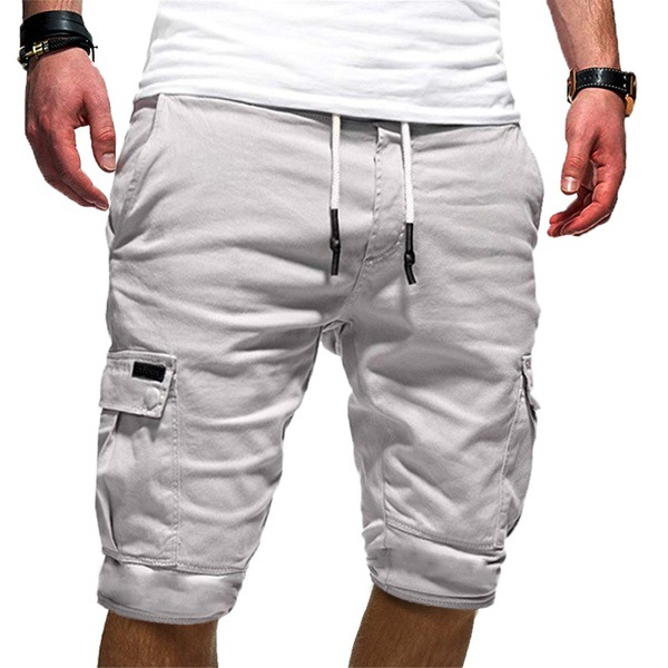 Short décontracté coton beige homme avec poches latérales