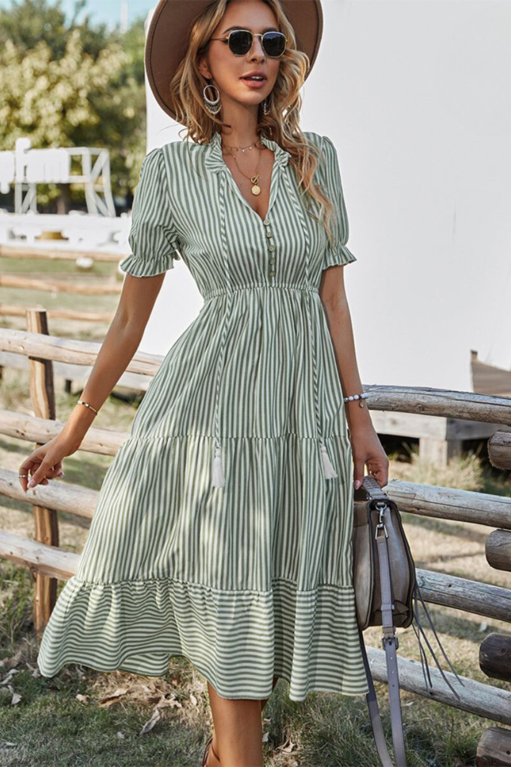 Robe Été Femmes Mi-Longue avec Ceinture Adjustable