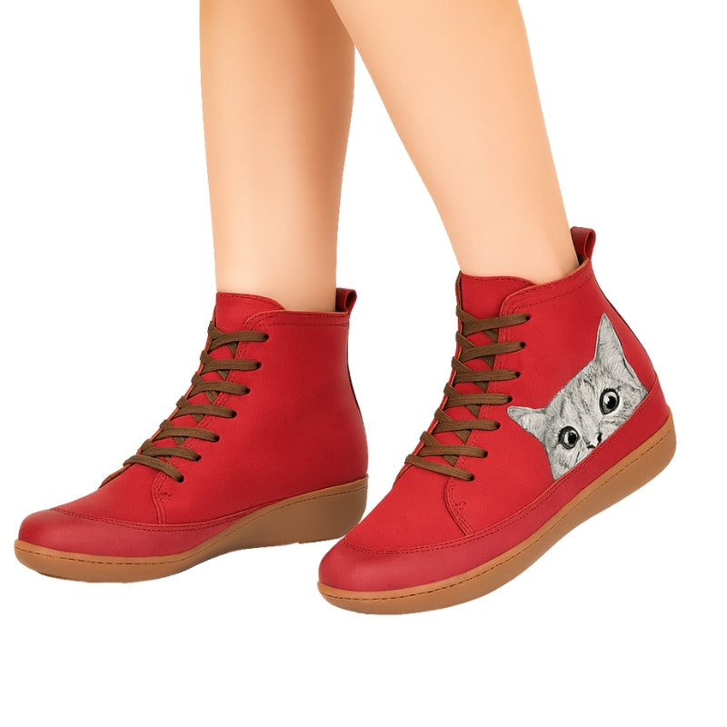 Bottines Mignonnes à Bout Rond Chat Féminin