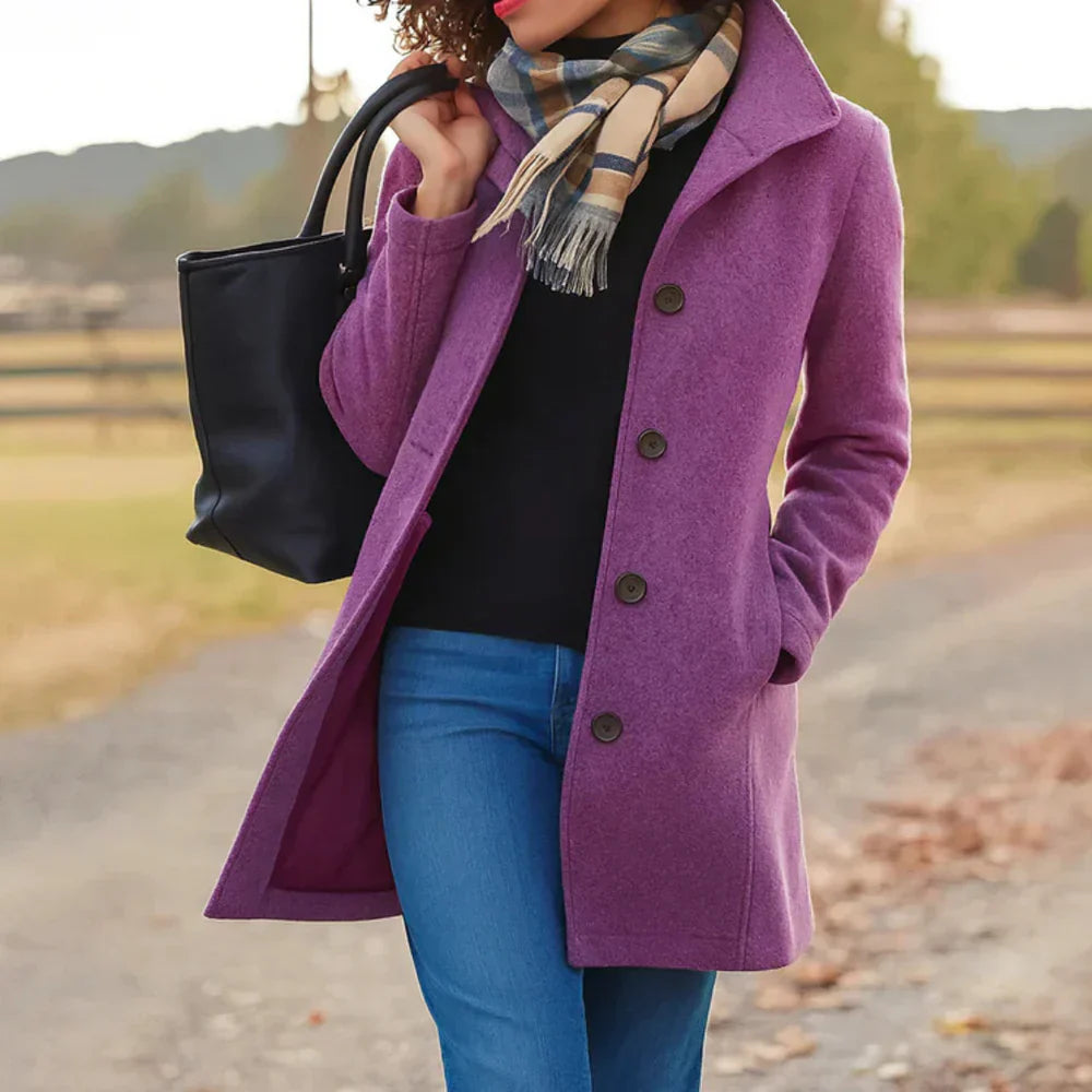 Manteau Femme Élégant Long Hiver - Coupe Traditionnelle avec Fermeture Boutons