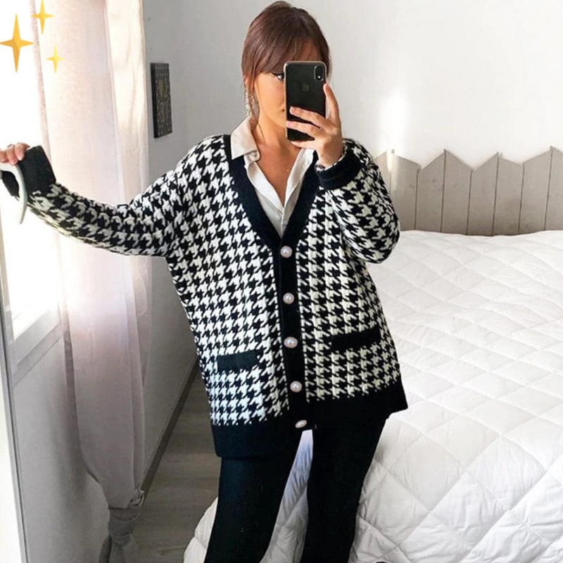 Cardigan Élégant Long Manches Noir Féminin
