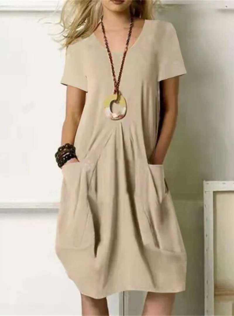 Robe Été Femme Corail à Manches Courtes