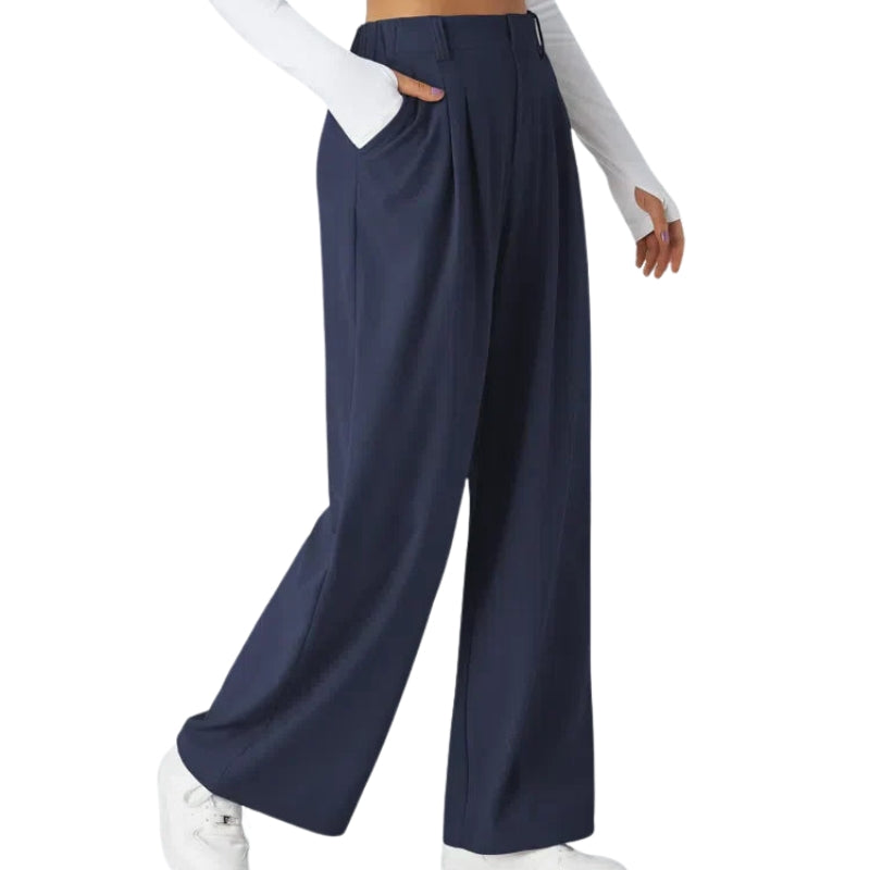 Pantalon Femme Élégant Taille Haute avec Poches Côtelées