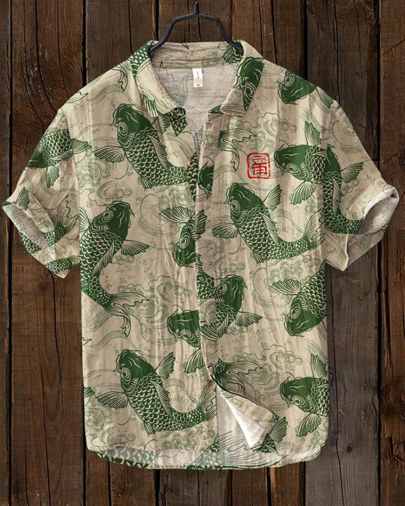 Chemise Homme Détente Manches Courtes Poissons Colorés